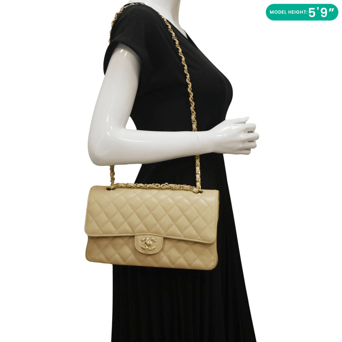 Chanel Double Flap Medium Quilted Caviar Leather Shoulder Bag Cream