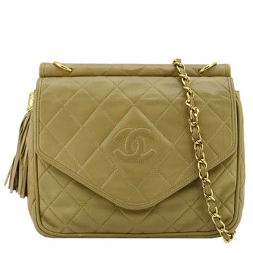 Chanel Tassel Flap Quilted Leather Camera Case Shoulder Bag Beige