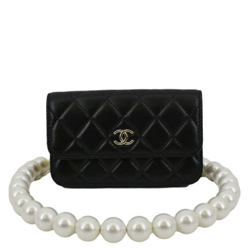 Pearl Street Bags Chanel Pearl Strap CC Mini Quilted Leather Wallet on Chain Shoulder Bag Black