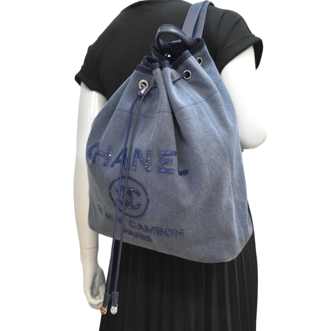 Chanel Deauville Large Denim Backpack Blue