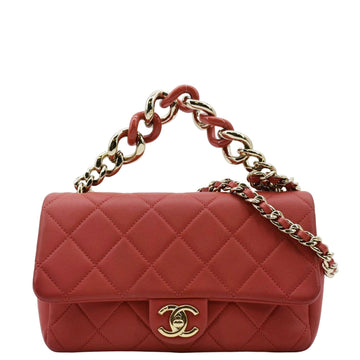 Pearl Street Bags Chanel Resin Chain Flap Lambskin Quilted Leather Shoulder Bag Red