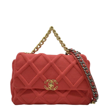 Chanel 19 Flap Quitled Jersey Lambskin Shoulder Bag Red
