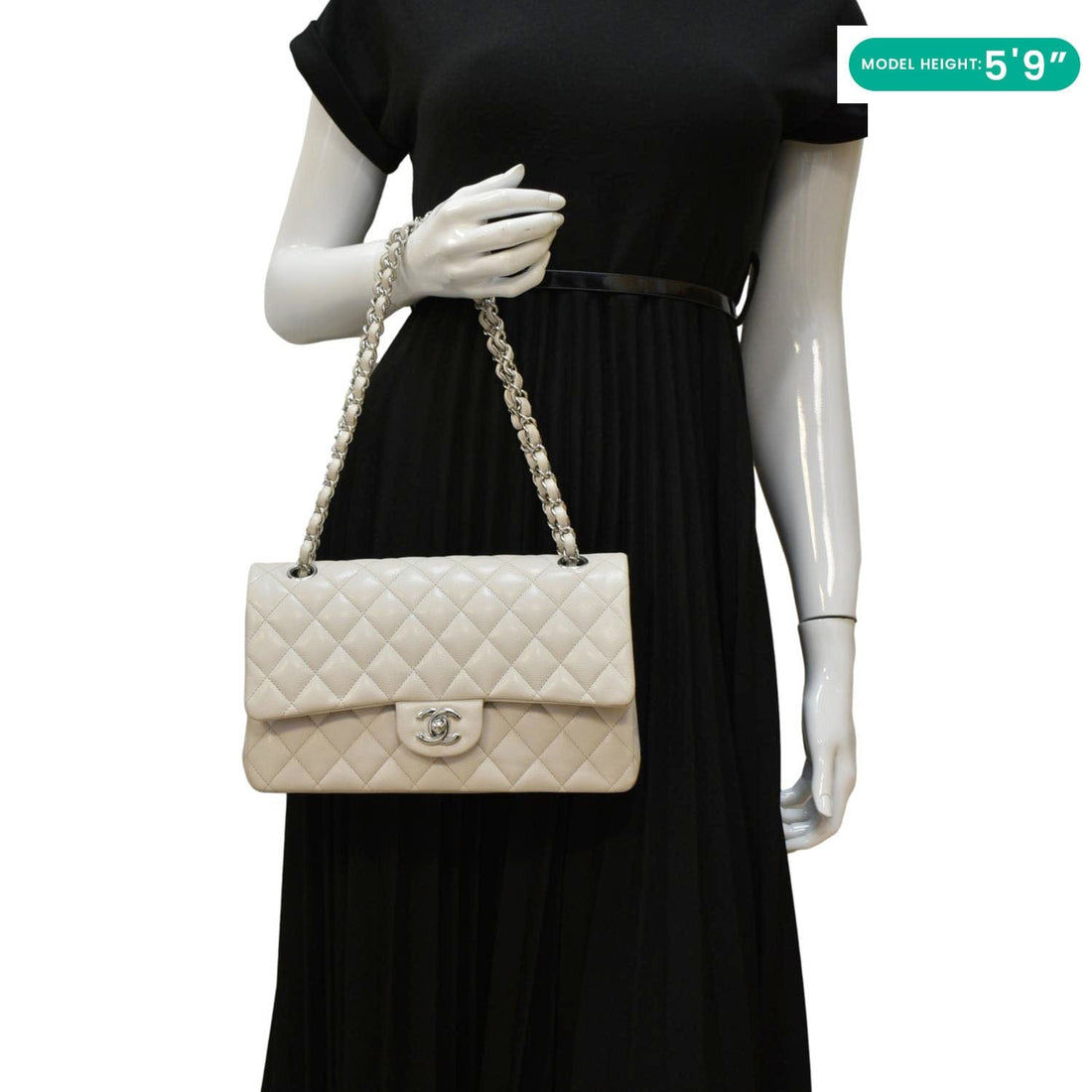 Pearl Street Bags Chanel Classic Double Flap Medium Quilted Caviar Leather Shoulder Bag White