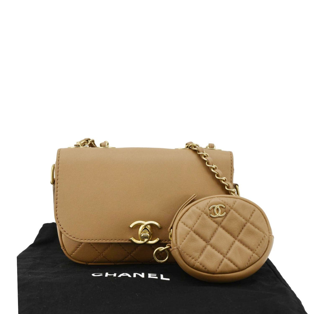 CHANEL Multi Pouching Flap With Coin Purse Quilted CalBNkin Leather Crossbody Bag Brown