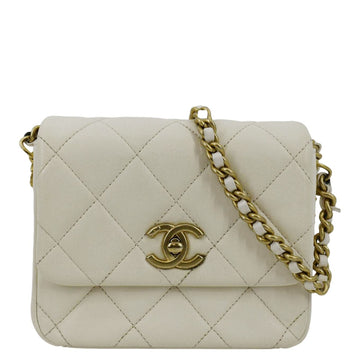 Pearl Street Bags Chanel Side Note Flap Quilted Leather Crossbody Bag Off White