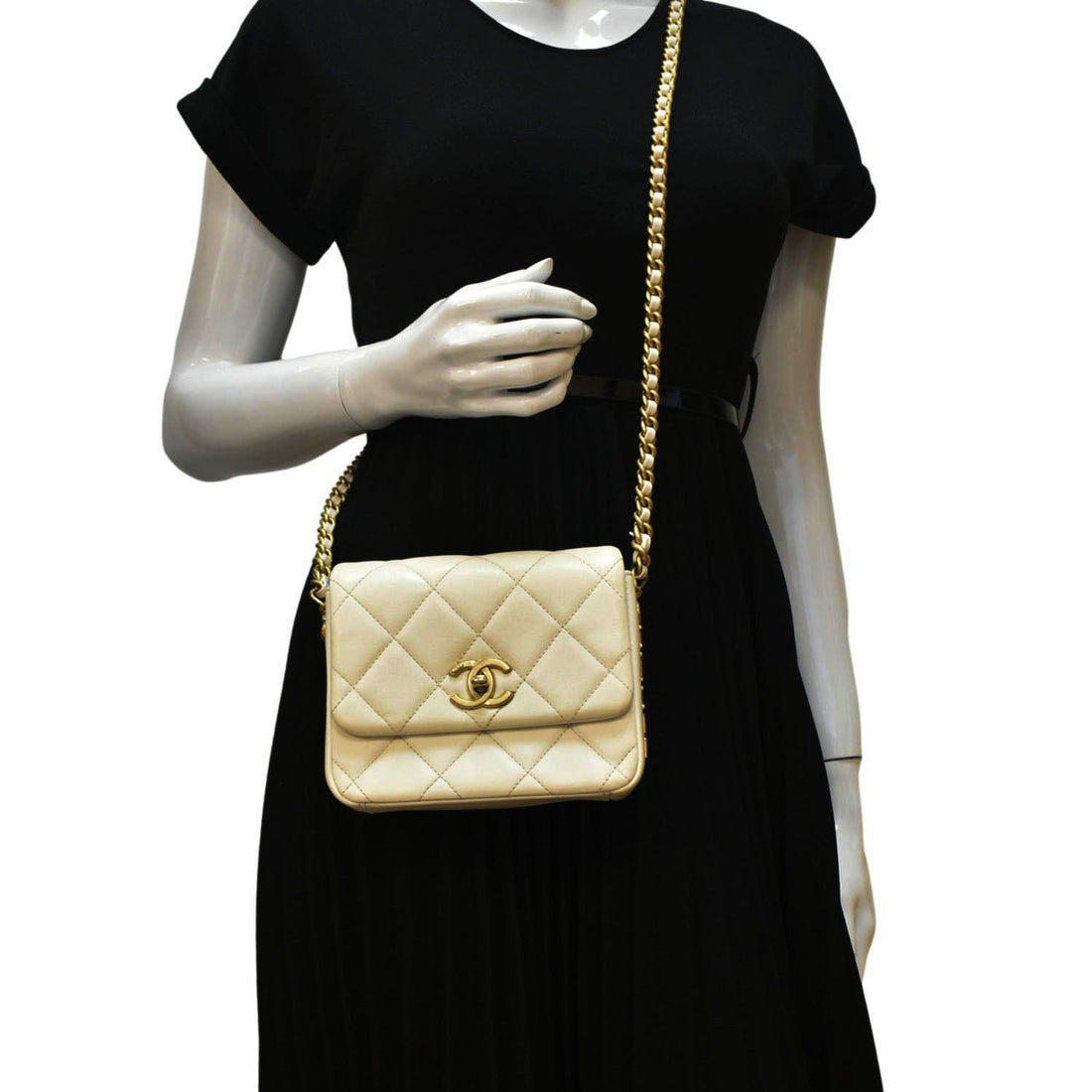 Pearl Street Bags Chanel Side Note Flap Quilted Leather Crossbody Bag Off White