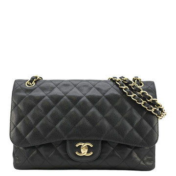 Pearl Street Bags Chanel Classic Jumbo Double Flap Quilted Caviar Leather Shoulder Bag Black