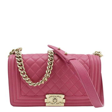 Pearl Street Bags Chanel Medium Boy Flap Quilted Leather Shoulder Bag Pink