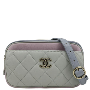 Pearl Street Bags Chanel CC Double Zip Quilted Leather Tri-Color Belt Bag Pink