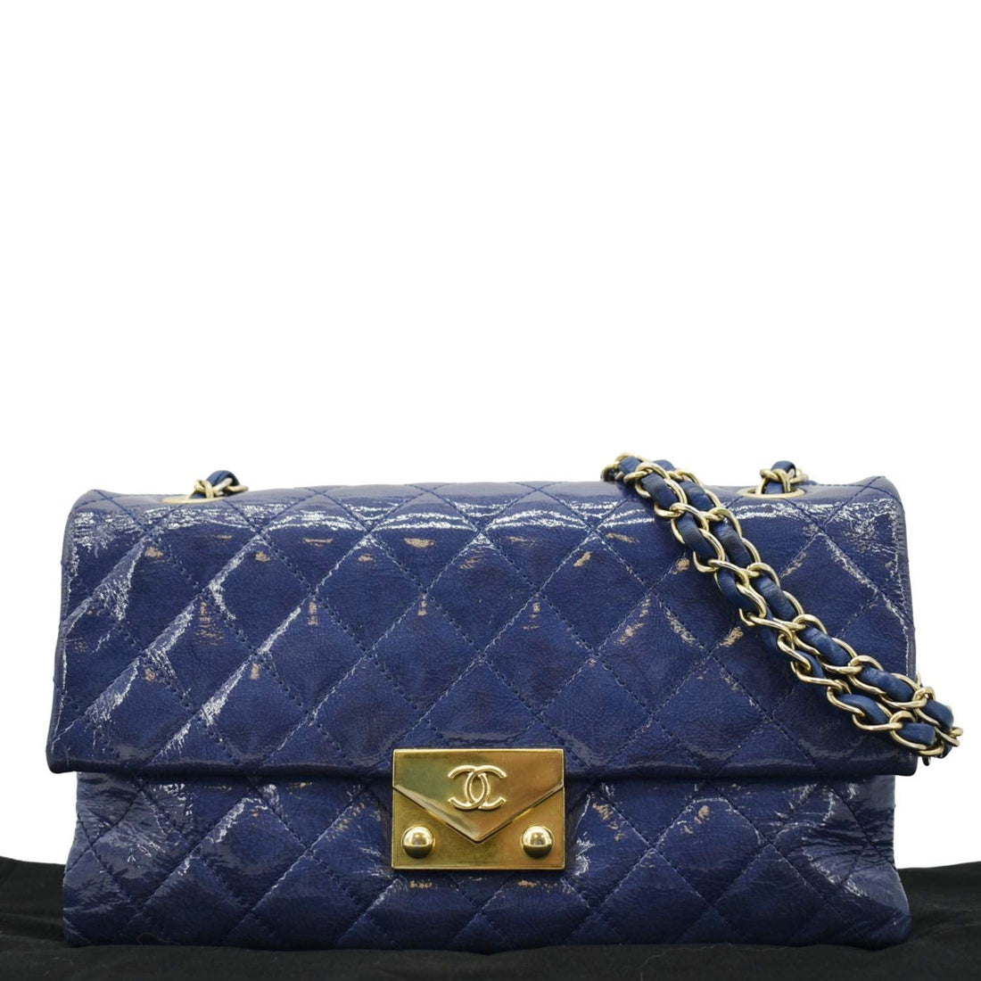 Pearl Street Bags Chanel Envelope Lock 3 Small Quilted Patent Leather Shoulder Bag Blue