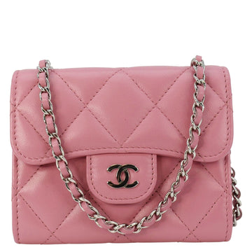 Pearl Street Bags Chanel Classic Mini Flap Quilted Lambskin Leather Card Holder On Chain Pink