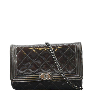 Pearl Street Bags Chanel Boy WOC Quilted Patent Leather Wallet On Chain Shoulder Bag Black