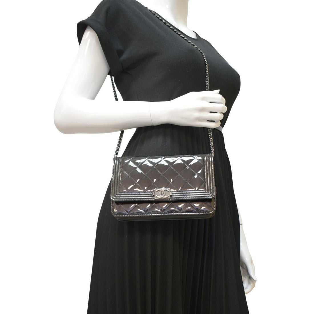 Chanel Boy WOC Quilted  Leather Wallet On Chain Shoulder Bag Black