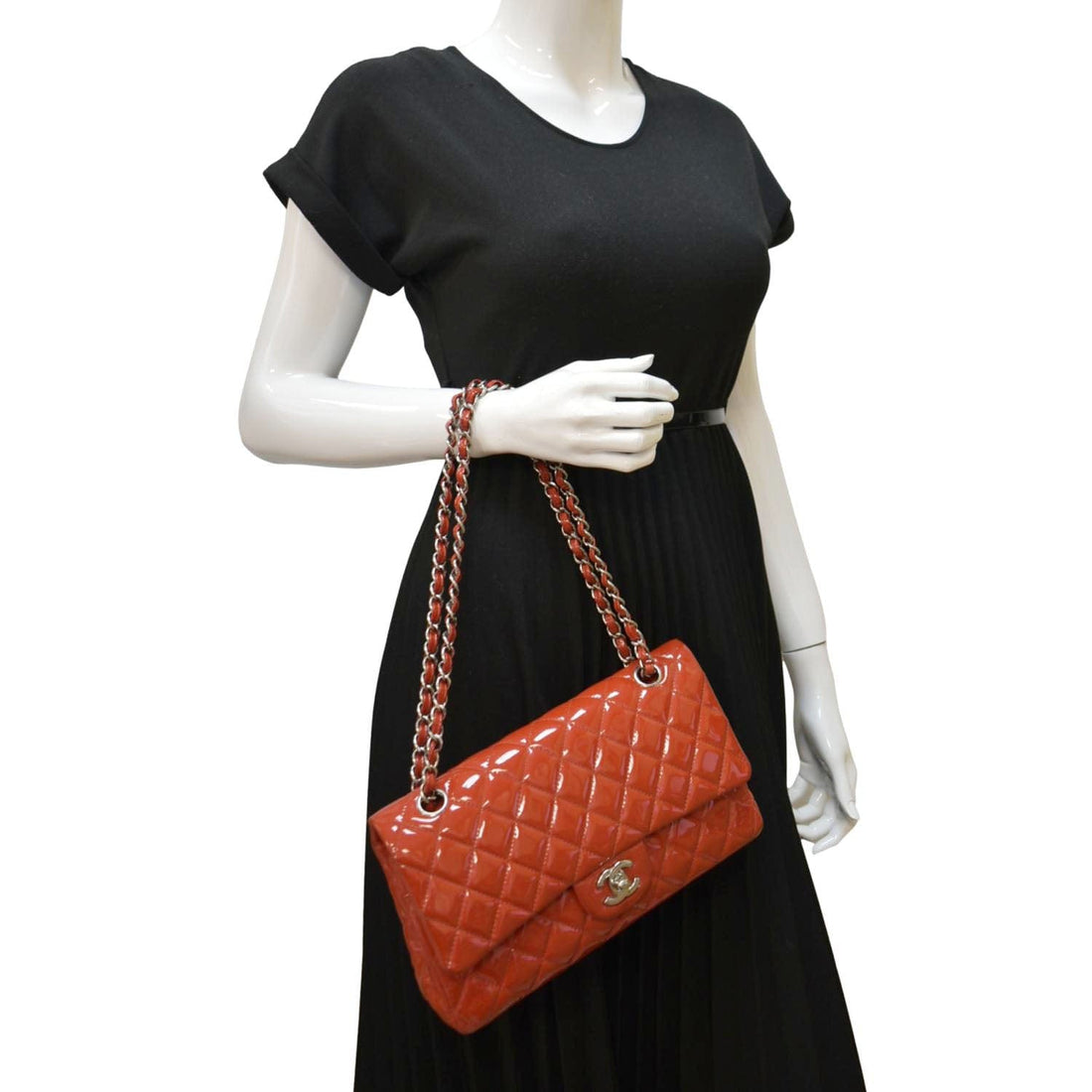 Pearl Street Bags Chanel Classic Double Flap Quilted Patent Leather Shoulder Bag Red