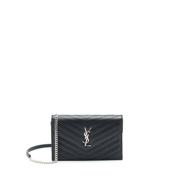 Saint Laurent/YSL Cassandra Matelasse Envelope Chain Wallet Grained CalBNkin Black SHW
