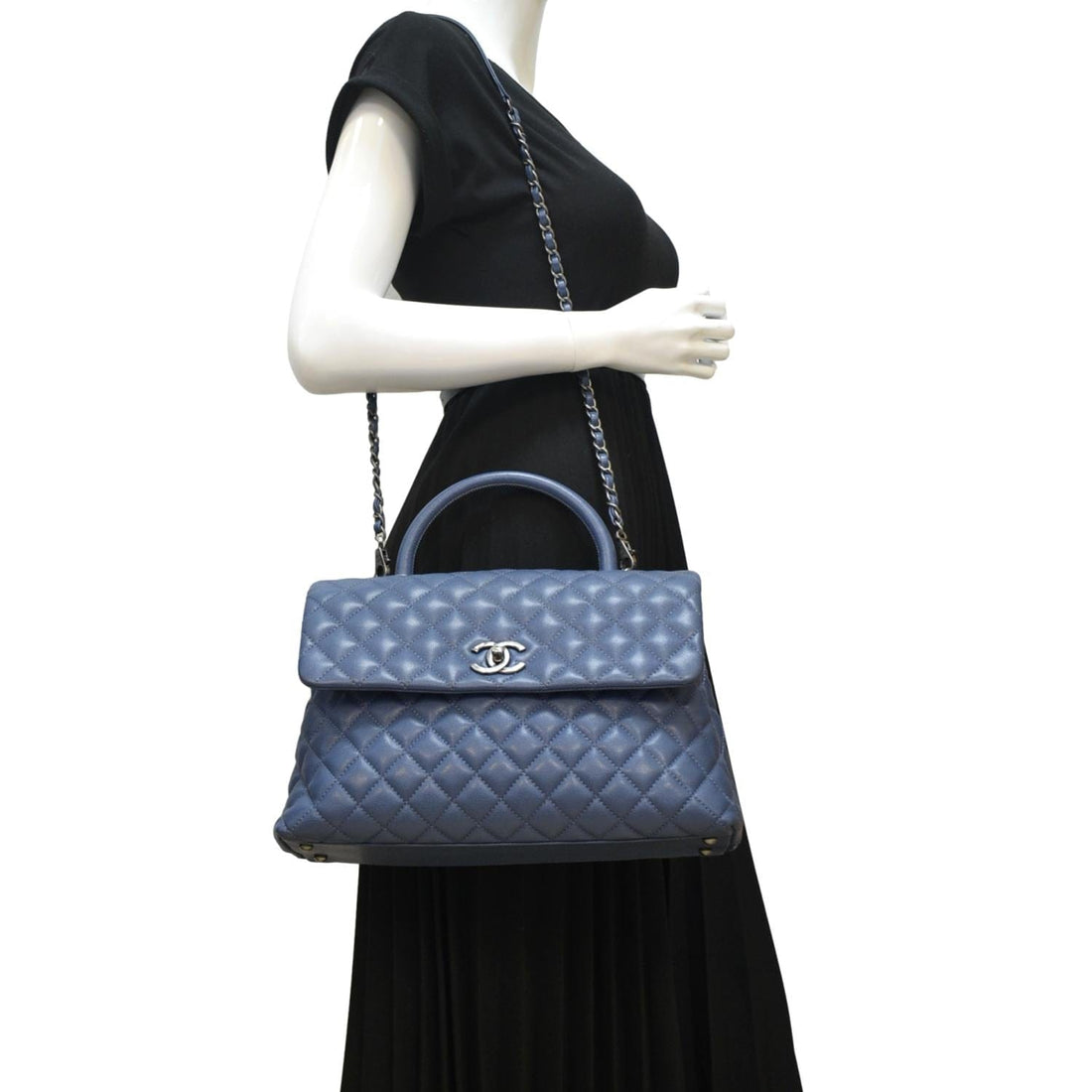 Pearl Street Bags Chanel CC Coco Caviar Leather Top Handle Flap Shoulder Bag Blue
