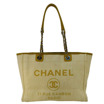 Pearl Street Bags Chanel Deauville Straw Raffia Tote Bag Yellow
