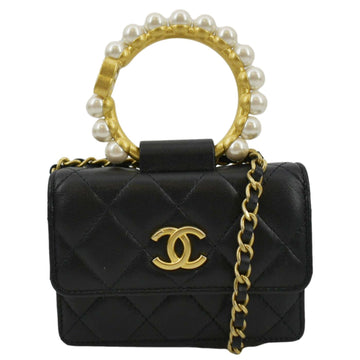 Pearl Street Bags Chanel Pearl Mini Quilted Leather Top Handle Shoulder Bag Black