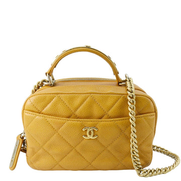 Pearl Street Bags Chanel Carry Around Mini Quilted Caviar Leather Bowling Bag Yellow