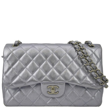 Pearl Street Bags Chanel Jumbo Flap Quilted Leather Shoulder Bag Silver