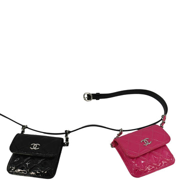 Pearl Street Bags Chanel CC Double Mini Flap Patent Quilted Leather Chain Waist Bag Black Pink