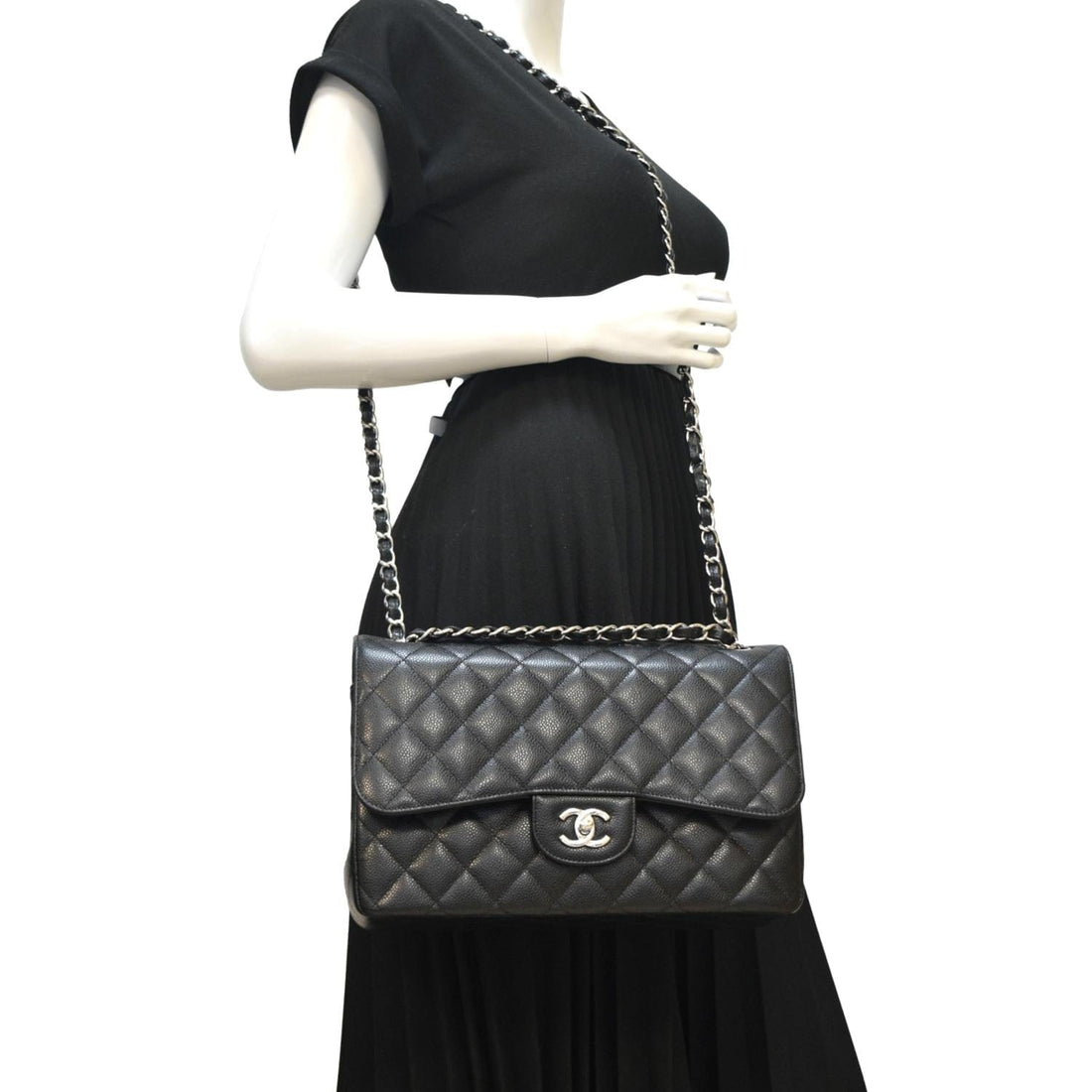Pearl Street Bags Chanel Classic Large Double Flap Quilted Leather Shoulder Bag Black
