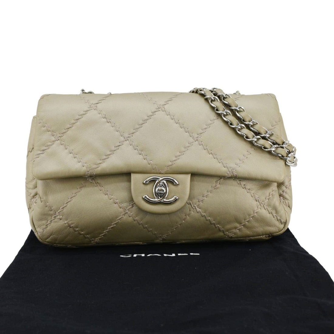 CHANEL Ultra Stitch Small Flap Quilted CalBNkin Leather Crossbody Bag Beige