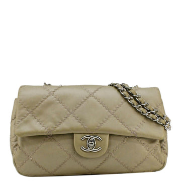 CHANEL Ultra Stitch Small Flap Quilted CalBNkin Leather Crossbody Bag Beige