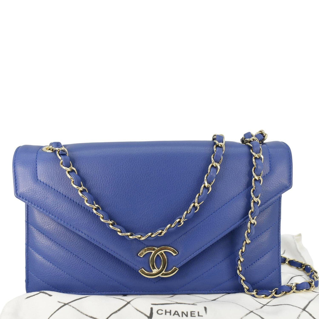 Pearl Street Bags Chanel Coco Envelope Flap Quilted Chevron Leather Crossbody Bag Blue