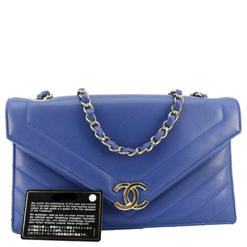 Pearl Street Bags Chanel Coco Envelope Flap Quilted Chevron Leather Crossbody Bag Blue