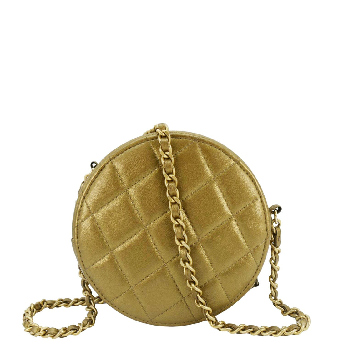 Pearl Street Bags Chanel Egyptian Amulet Round Quilted Metallic Lambskin Chain Clutch Crossbody Bag Gold