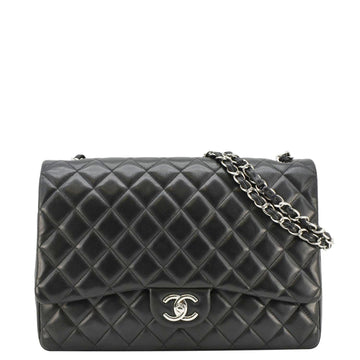 Chanel Maxi Double Flap Leather Shoulder Bag Black