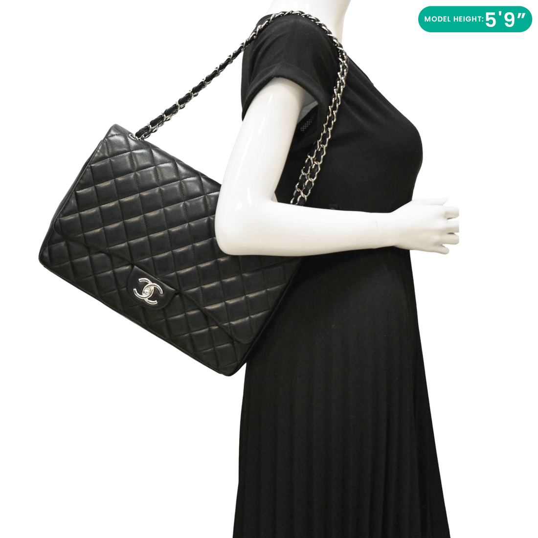 Pearl Street Bags Chanel Maxi Double Flap Leather Shoulder Bag Black