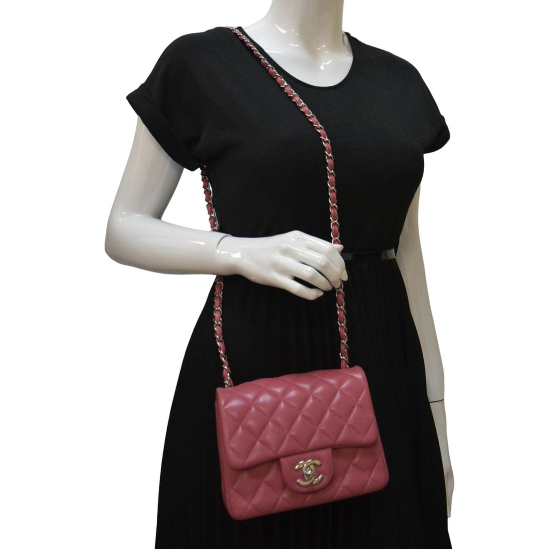 Pearl Street Bags Chanel Mini Square Flap Leather Crossbody Bag Pink