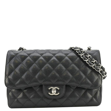 Pearl Street Bags Chanel Classic Jumbo Double Flap Quilted Caviar Leather Shoulder Bag Black