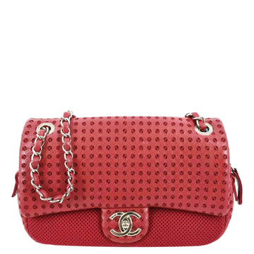 Pearl Street Bags Chanel Flap Perforated Leather Shoulder Bag Red