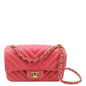 Pearl Street Bags Chanel Timeless Classic Square Flap Chevron Calfskin Leather Crossbody Bag Pink