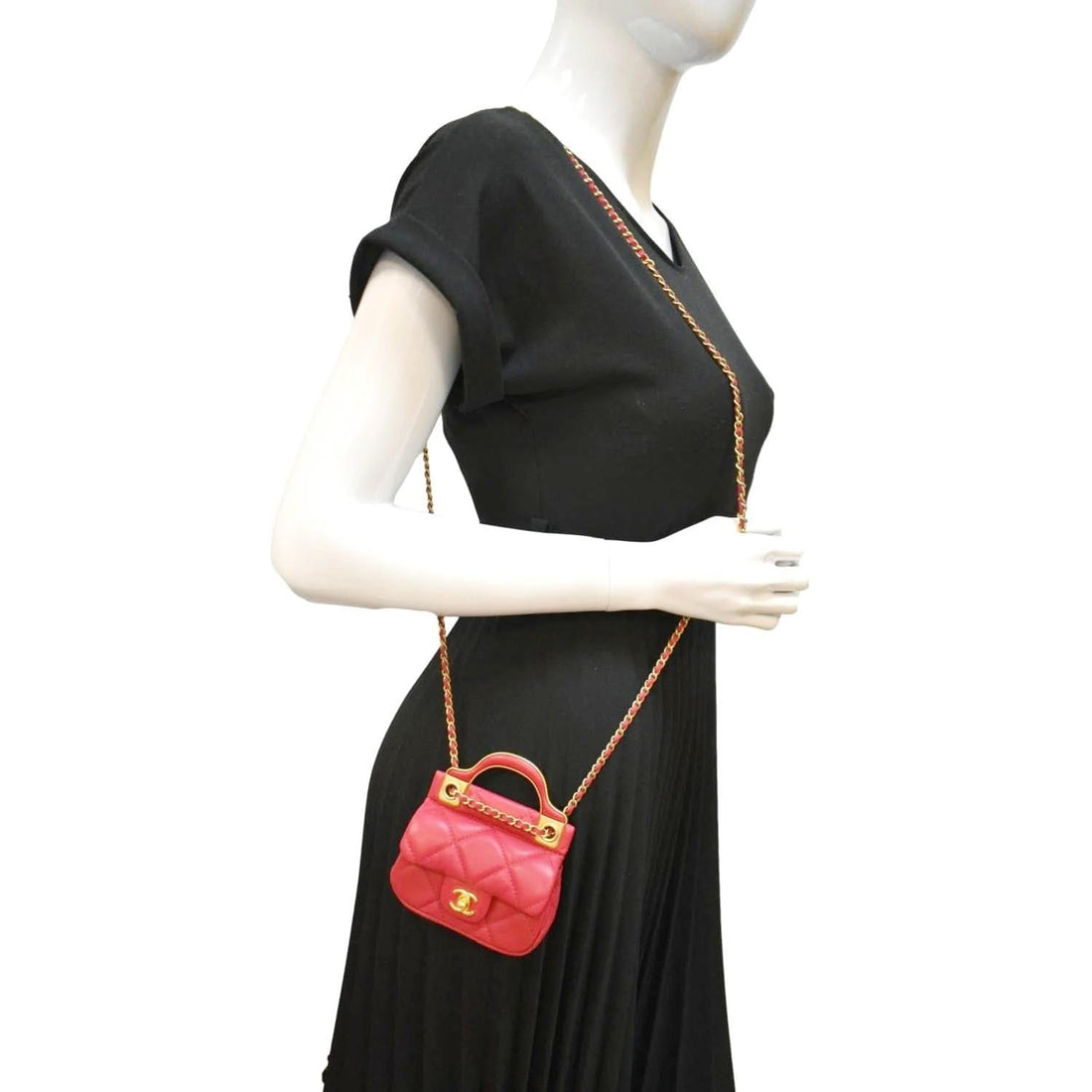 Pearl Street Bags Chanel Women Top Handle Flap Card Holder Quilted Leather Chain Shoulder Bag Red