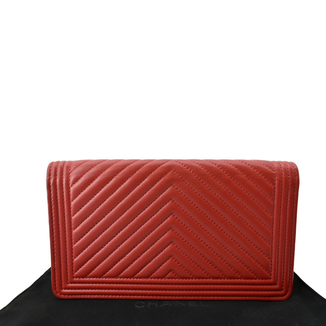 Pearl Street Bags Chanel Women Long Flap Chevron Leather Wallet Red