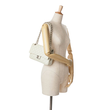 Chanel Classic Double Flap Medium White Caviar Silver