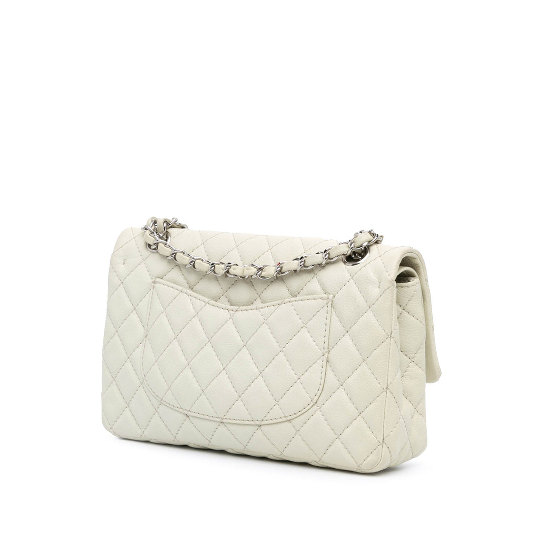 Chanel Classic Double Flap Medium White Caviar Silver