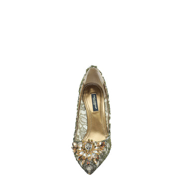 Dolce & Gabbana Bronze Lurex Lace Royale Pump 36