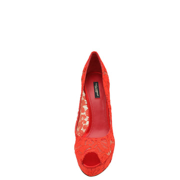 Dolce & Gabbana Red Lace Platform Peep Tote Pumps 41