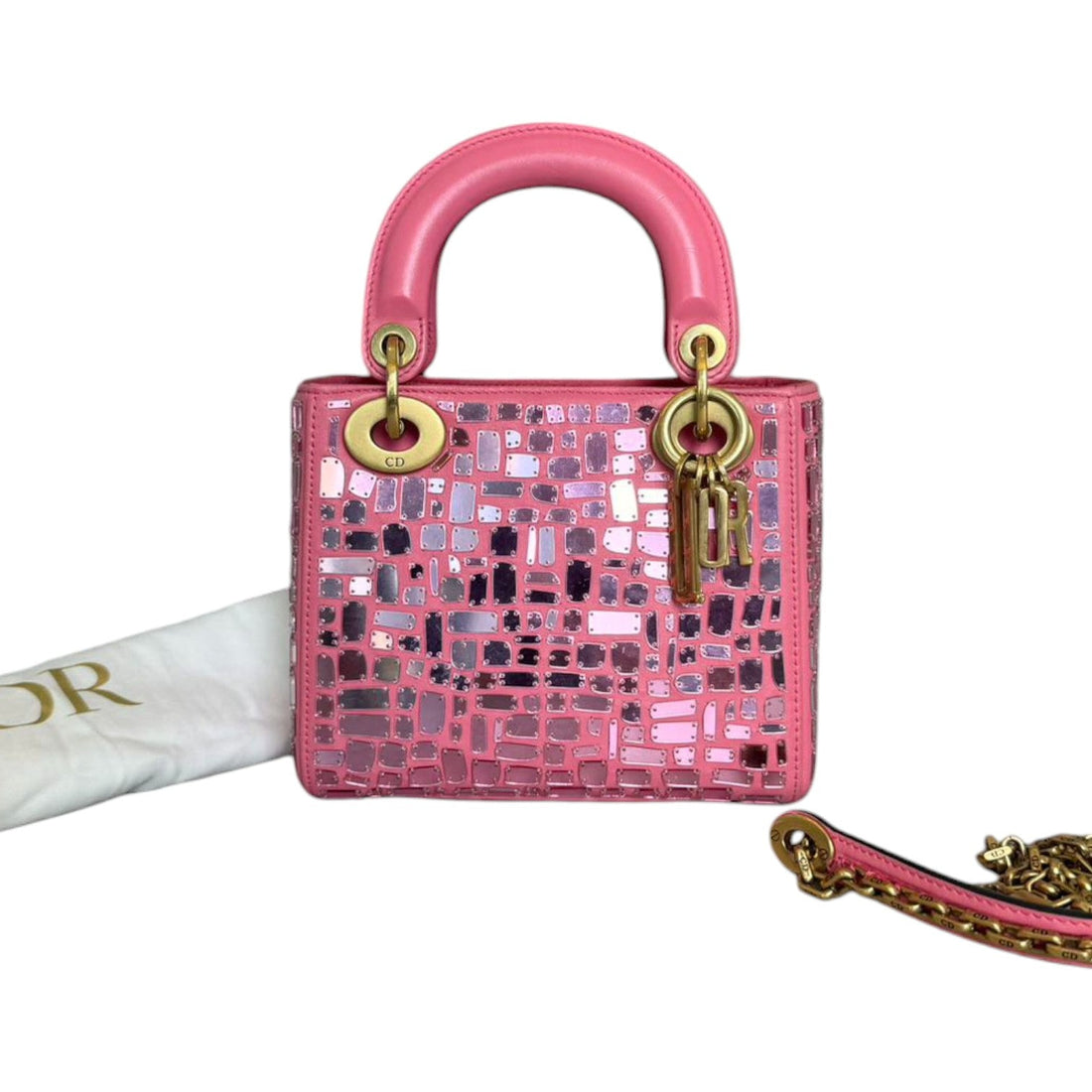 Lady Dior Mosaic of Mirrors Mini CalBNkin Pink GHW