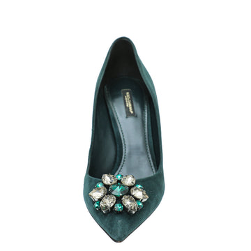 Dolce & Gabbana Emerald Green Suede Bellucci Crystal Pump 39.5