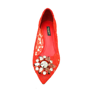 Dolce & Gabbana Red Bellucci Lace Embellished Pump 37