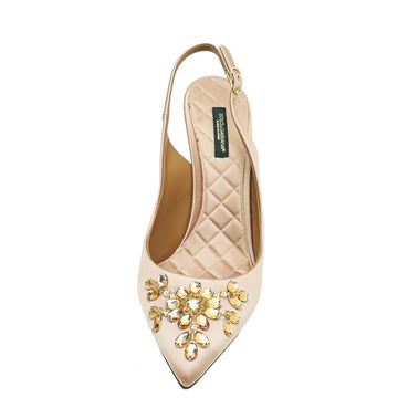 Dolce & Gabbana Rose Champaign Satin Crystal Slingback Pumps 40.5
