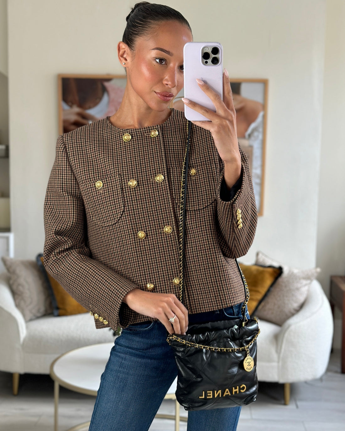 Pearl Street Bags Chanel 22 Mini Hobo Bag in Black Shiny Lambskin with Brushed Gold Hardware
