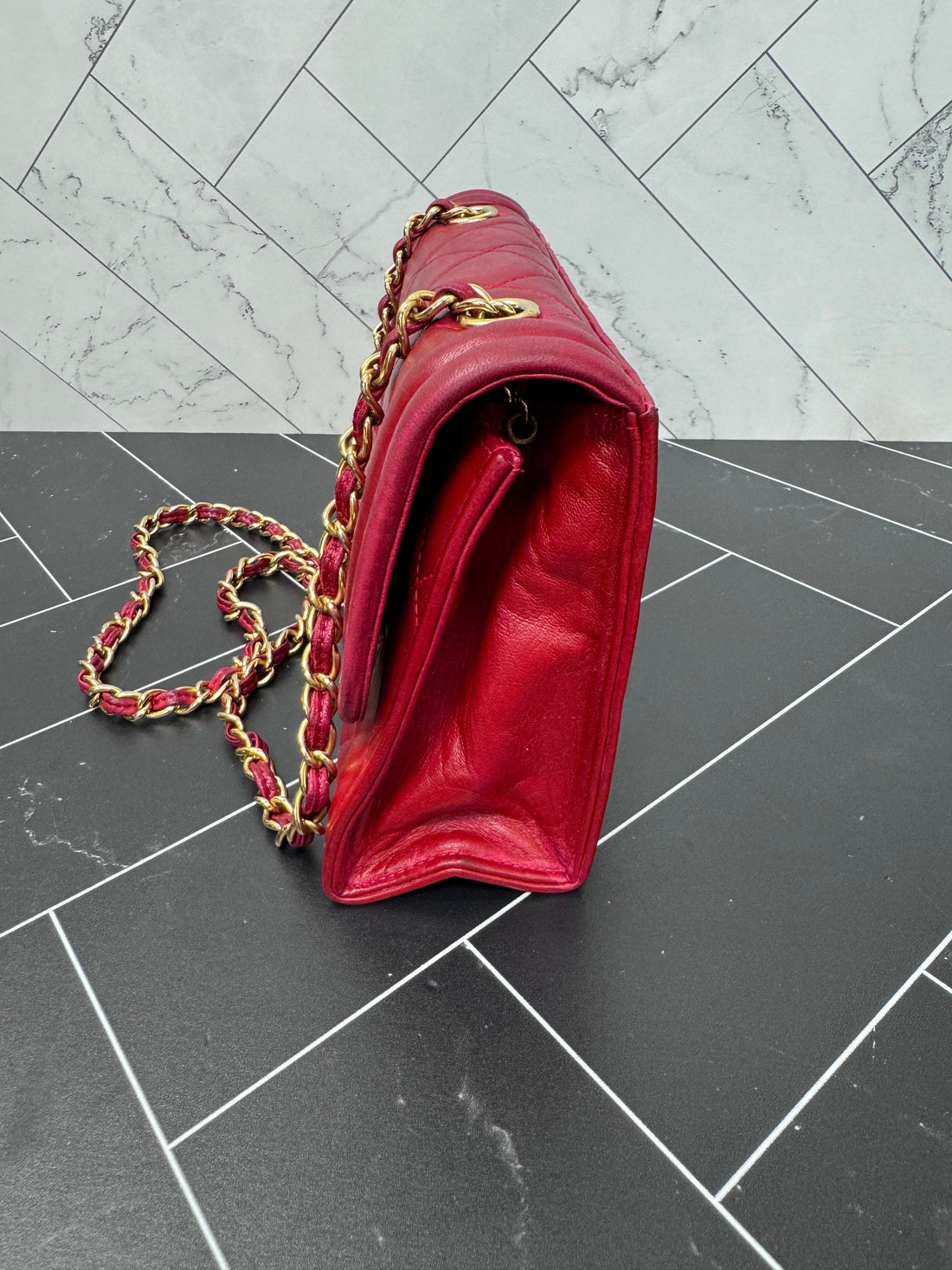 Chanel Red Mini Quilted Lambskin Crossbody Bag