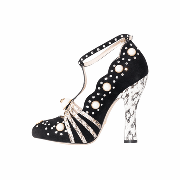 Gucci Ofelia Embellished Suede and Snakeskin Pumps